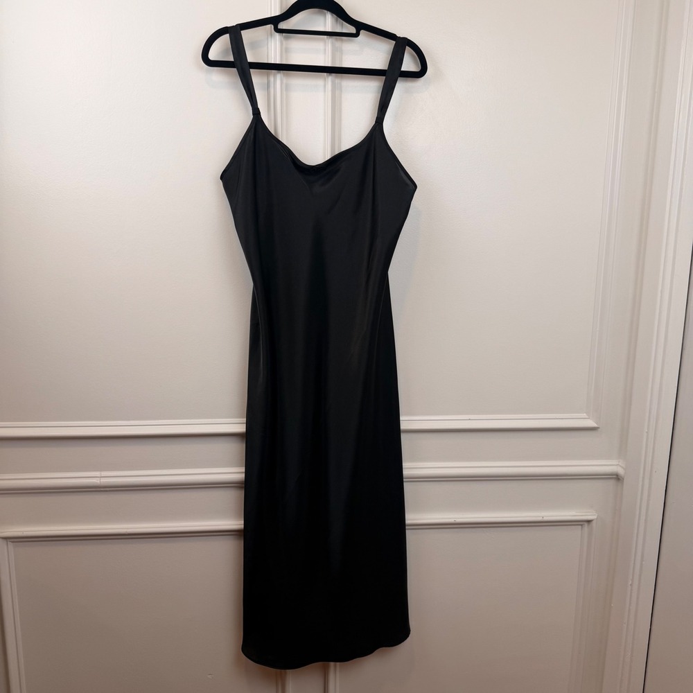 Morgan Taylor Intimates Black Satin Slip Dress Midi Adjustable Straps Size M